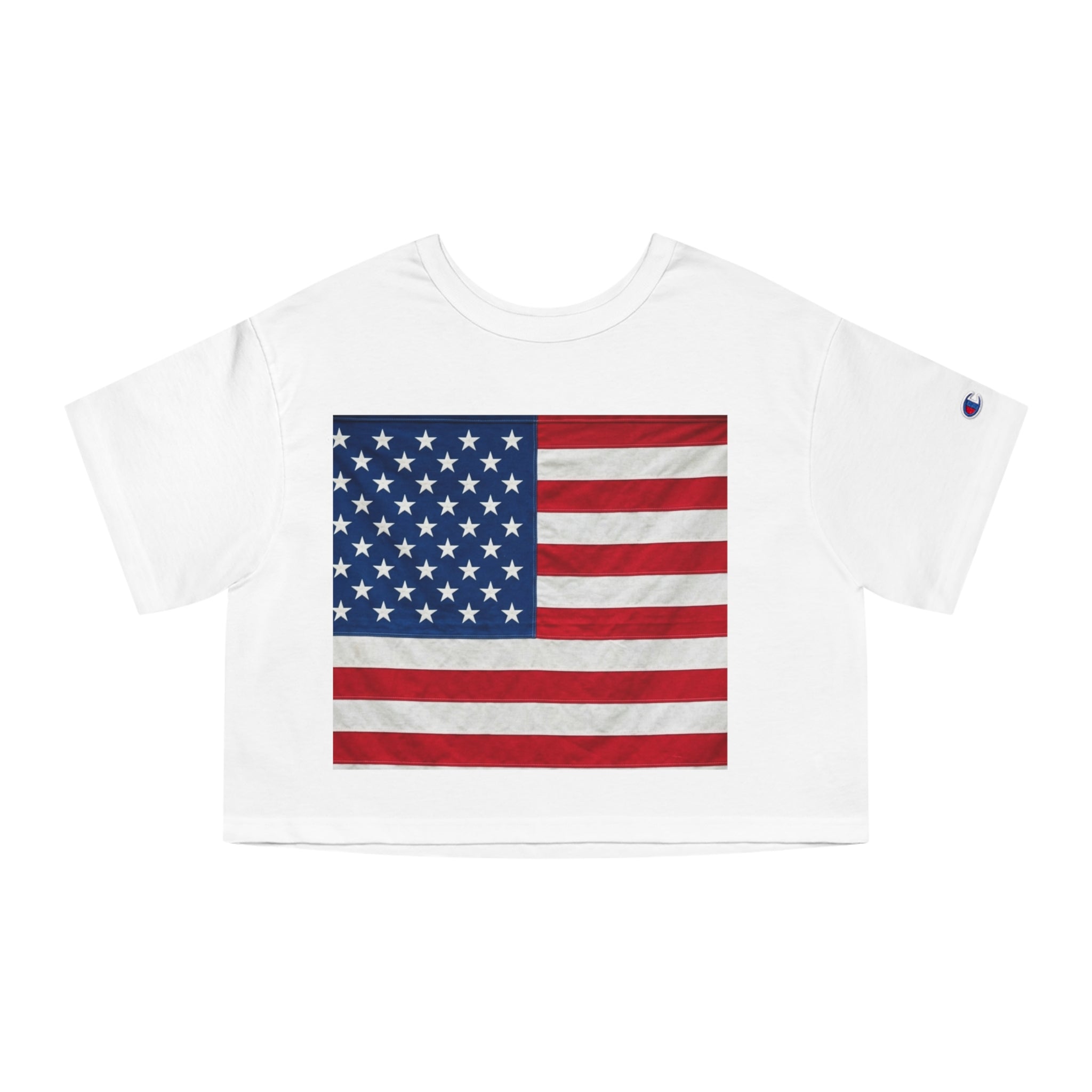 American Flag Cropped Tee — Women's Patriotic USA Graphic